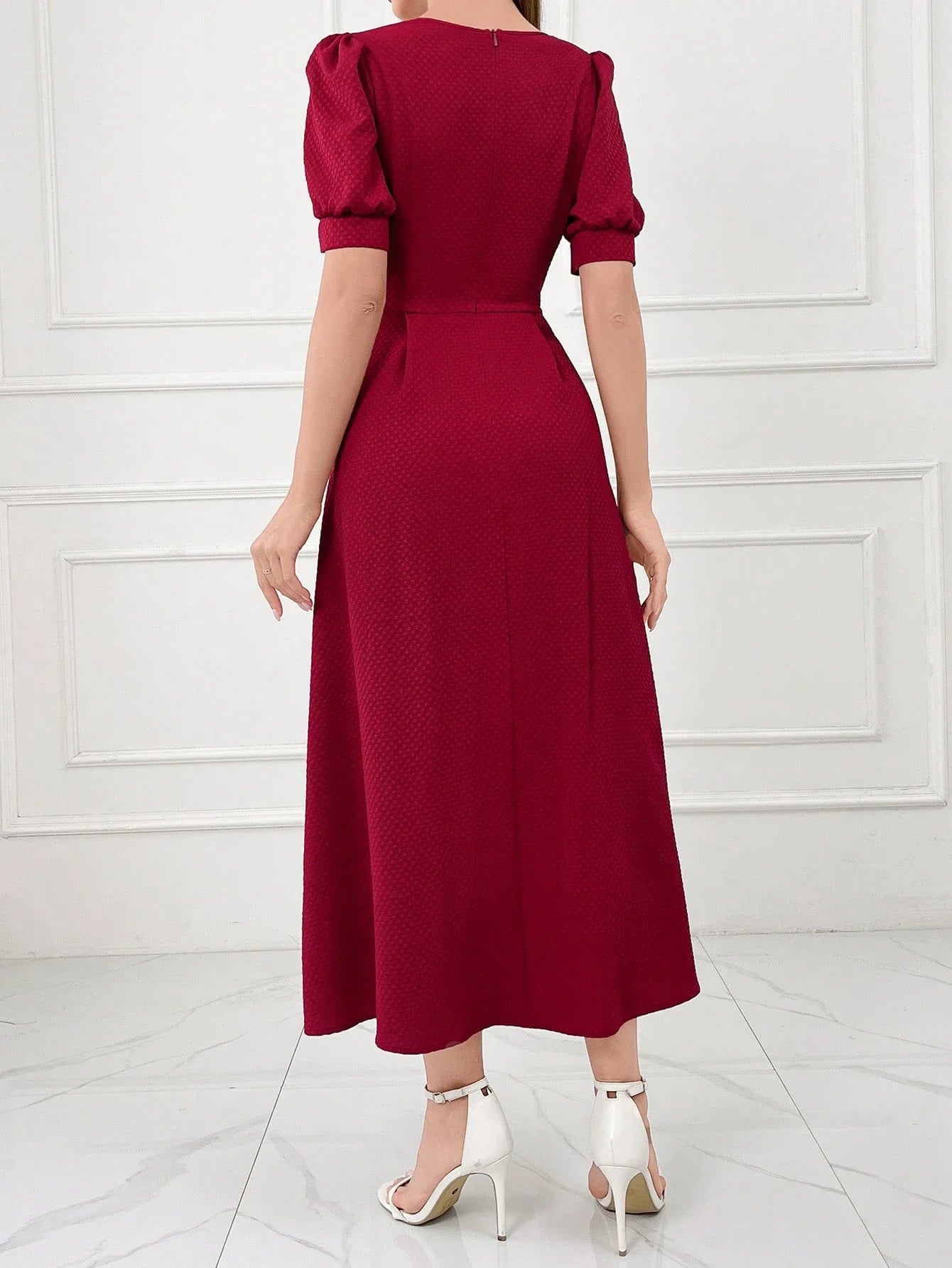 Buy SHEIN Modely Burgundy Red Women's Plain And Simple Daily Short Sleeve Dress in Pakistan
