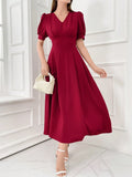 Buy SHEIN Modely Burgundy Red Women's Plain And Simple Daily Short Sleeve Dress in Pakistan