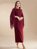Buy SHEIN Modely Burgundy Red Women's Summer Solid Color Round Neck Pleated Slit Long Sleeve Elegant Dress in Pakistan