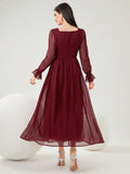 Buy SHEIN Modely Burgundy Red Women's Swiss Polka Dot Square Neckline Flowy Dress, Spring Summer in Pakistan
