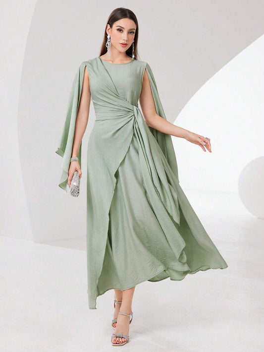 Buy SHEIN Modely Cloak Sleeve Knot Side Green Modest Dress in Pakistan