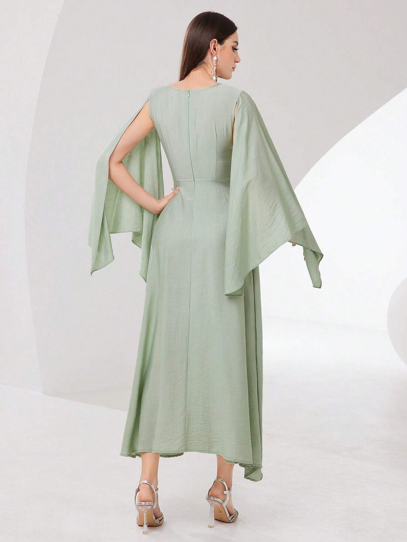 Buy SHEIN Modely Cloak Sleeve Knot Side Green Modest Dress in Pakistan