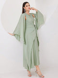 Buy SHEIN Modely Cloak Sleeve Knot Side Green Modest Dress in Pakistan