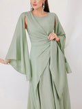 Buy SHEIN Modely Cloak Sleeve Knot Side Green Modest Dress in Pakistan