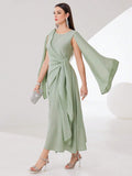 Buy SHEIN Modely Cloak Sleeve Knot Side Green Modest Dress in Pakistan