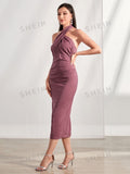 Buy SHEIN Modely Contrast Sequin Fuzzy Cuff Coat & Bodycon Dress in Pakistan