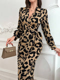 Buy SHEIN Modely Fashionable Leopard Print Wraparound Dress With Tie For Spring And Summer in Pakistan