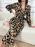 Buy SHEIN Modely Fashionable Leopard Print Wraparound Dress With Tie For Spring And Summer in Pakistan