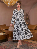 Buy SHEIN Modely Floral Print Shirred Flounce Sleeve Ruffle Hem Dress in Pakistan