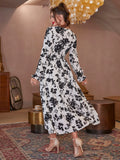 Buy SHEIN Modely Floral Print Shirred Flounce Sleeve Ruffle Hem Dress in Pakistan