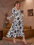 Buy SHEIN Modely Floral Print Shirred Flounce Sleeve Ruffle Hem Dress in Pakistan