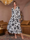 Buy SHEIN Modely Floral Print Shirred Flounce Sleeve Ruffle Hem Dress in Pakistan