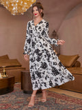 Buy SHEIN Modely Floral Print Shirred Flounce Sleeve Ruffle Hem Dress in Pakistan
