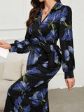 Buy SHEIN Modely Floral Print V-Neck Wrap-Around Tie-Front Elegant Long Sleeve Dress in Pakistan
