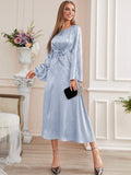 Buy SHEIN Modely Jacquard Trumpet Sleeve Knot Front Dress, Evening Dress in Pakistan