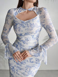 Buy SHEIN Modely Ladies' Random Printed Simple Arab Style Daily Dress in Pakistan