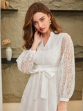 Buy SHEIN Modely Lantern Sleeve Belted Lace Dress in Pakistan