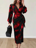 Buy SHEIN Modely Long Sleeve V-Neck Allover Floral Print Casual Dress in Pakistan