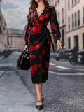Buy SHEIN Modely Long Sleeve V-Neck Allover Floral Print Casual Dress in Pakistan