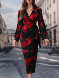 Buy SHEIN Modely Long Sleeve V-Neck Allover Floral Print Casual Dress in Pakistan