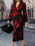 Buy SHEIN Modely Long Sleeve V-Neck Allover Floral Print Casual Dress in Pakistan