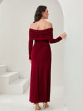 Buy SHEIN Modely Off Shoulder Ruched Side Split Thigh Dress in Pakistan