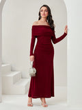 Buy SHEIN Modely Off Shoulder Ruched Side Split Thigh Dress in Pakistan