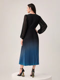 Buy SHEIN Modely Ombre Print Lantern Sleeve Pleated Hem Dress Without Belt in Pakistan