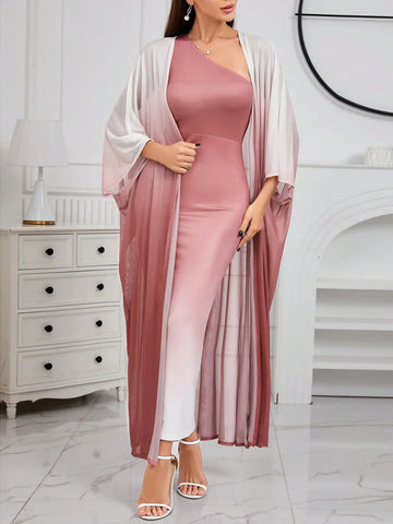Buy SHEIN Modely Ombre Shoulder Sloping Dress With Coat Evening Dress in Pakistan
