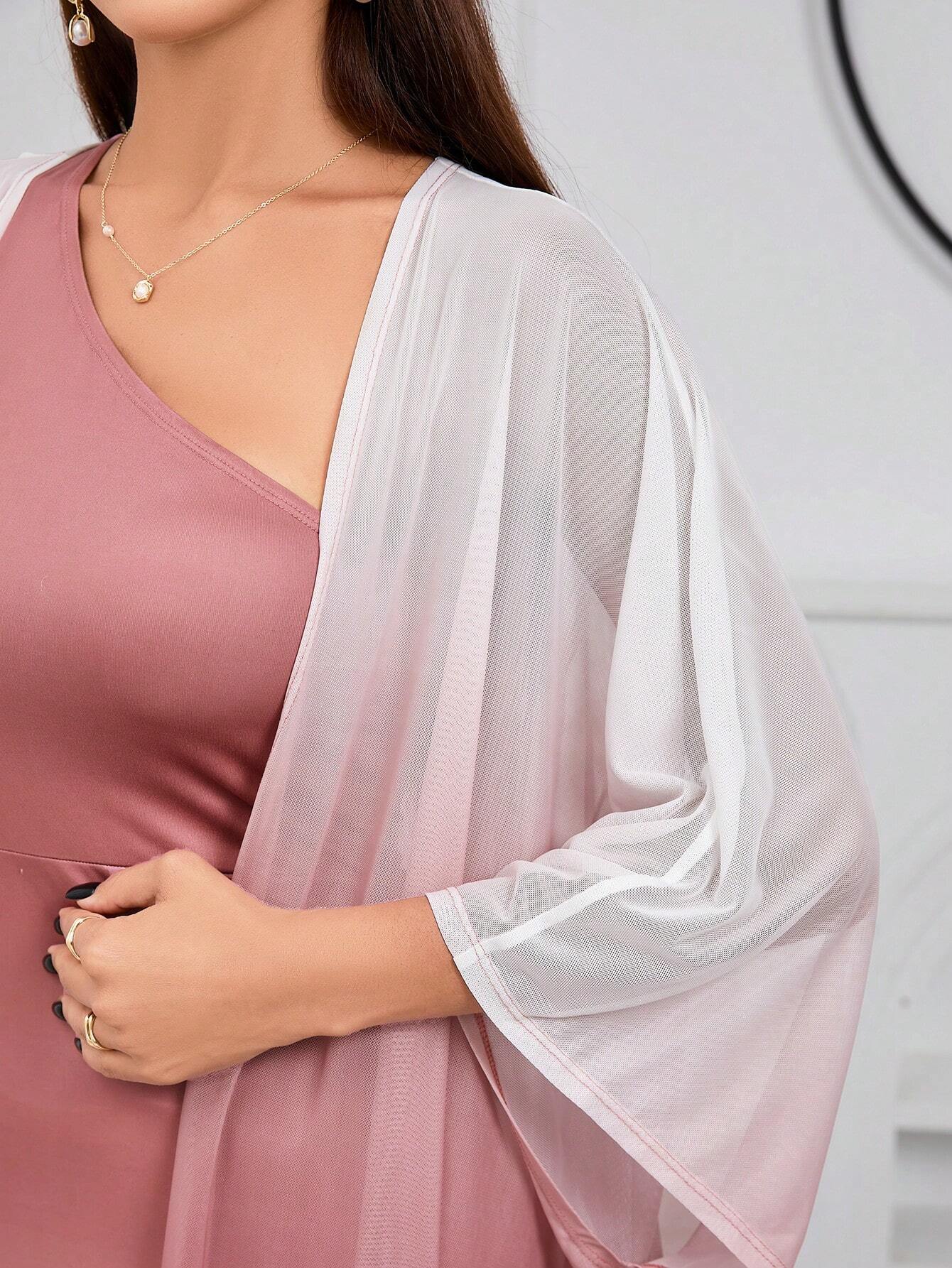 Buy SHEIN Modely Ombre Shoulder Sloping Dress With Coat Evening Dress in Pakistan