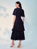 Buy SHEIN Modely Patchwork Mesh Detailing Waist Cinched Multi-Tiered Hem Dress in Pakistan