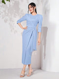 Buy SHEIN Modely Puff Sleeve Draped Side Wrap Hem Dress in Pakistan