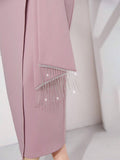 Buy SHEIN Modely Puff Sleeve Draped Side Wrap Hem Dress in Pakistan
