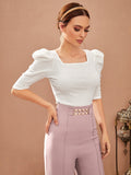 Buy SHEIN Modely Puff Sleeve Square Neck Tee in Pakistan
