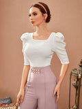 Buy SHEIN Modely Puff Sleeve Square Neck Tee in Pakistan