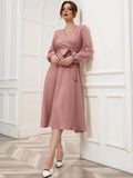 Buy SHEIN Modely Solid Belted Wrap Detail A-line Dress in Pakistan
