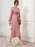 Buy SHEIN Modely Solid Belted Wrap Detail A-line Dress in Pakistan