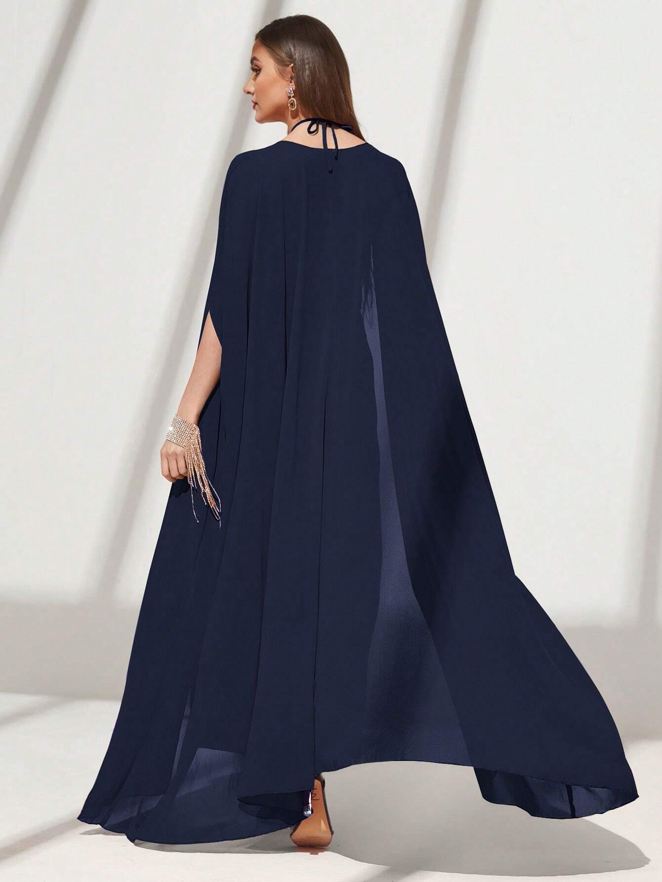 Buy SHEIN Modely Solid Color Casual Halter Neck Dress And Open Front Coat in Pakistan