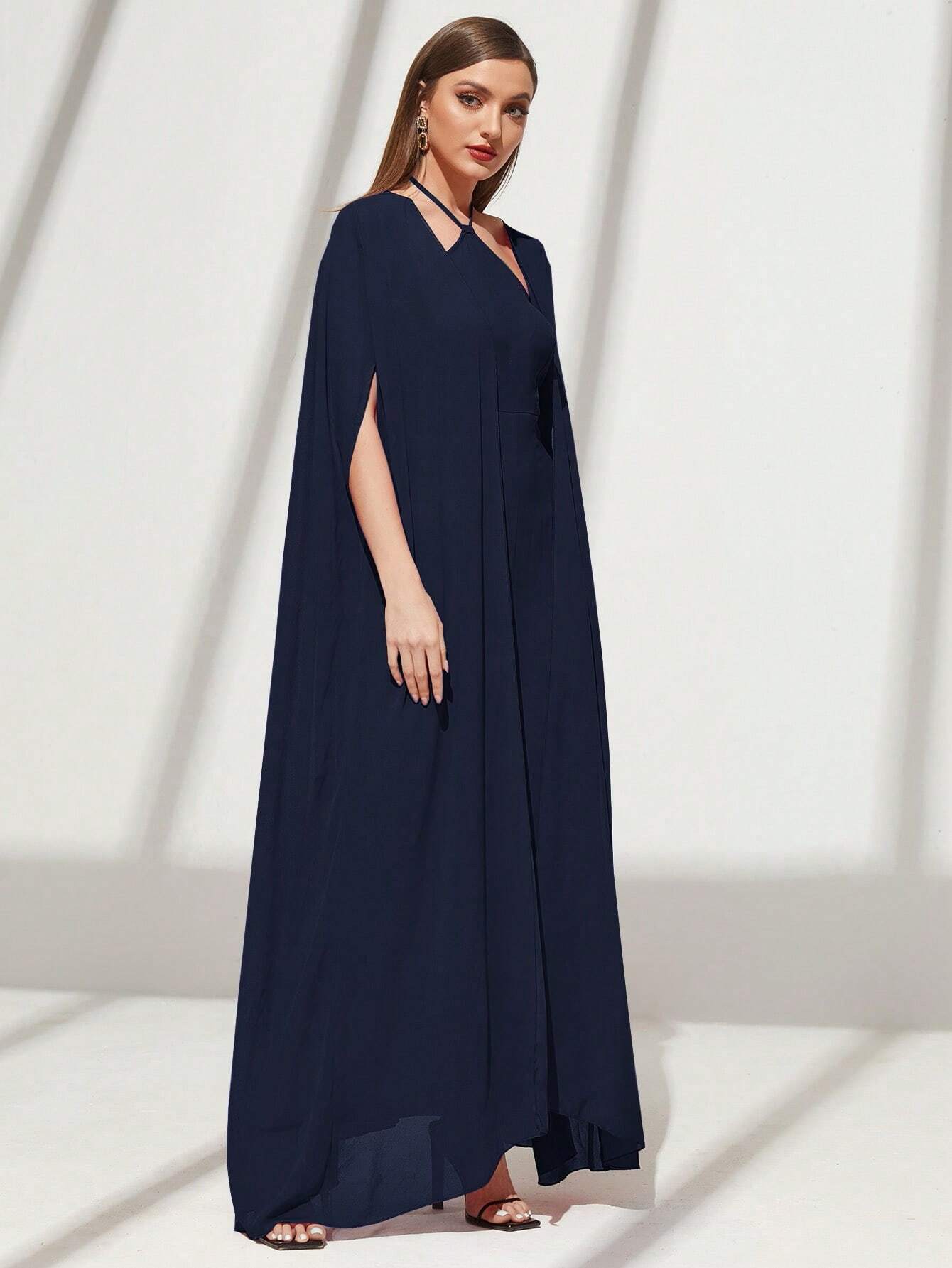 Buy SHEIN Modely Solid Color Casual Halter Neck Dress And Open Front Coat in Pakistan