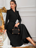 Buy SHEIN Modely Solid Double Breasted Shawl Collar Blazer & Skirt in Pakistan