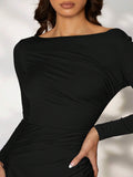 Buy SHEIN Modely Solid Ruched Side Dress in Pakistan