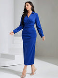 Buy SHEIN Modely Solid Ruched Split Back Dress in Pakistan