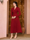 Buy SHEIN Modely Solid Surplice Neck Ruched Dress in Pakistan