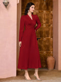 Buy SHEIN Modely Solid Surplice Neck Ruched Dress in Pakistan