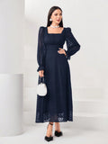 Buy SHEIN Modely Square Neck Flounce Sleeve A-line Dress in Pakistan