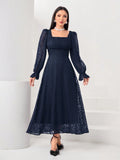 Buy SHEIN Modely Square Neck Flounce Sleeve A-line Dress in Pakistan