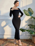 Buy SHEIN Modely Square Neck Split Back Bodycon Dress in Pakistan