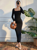 Buy SHEIN Modely Square Neck Split Back Bodycon Dress in Pakistan