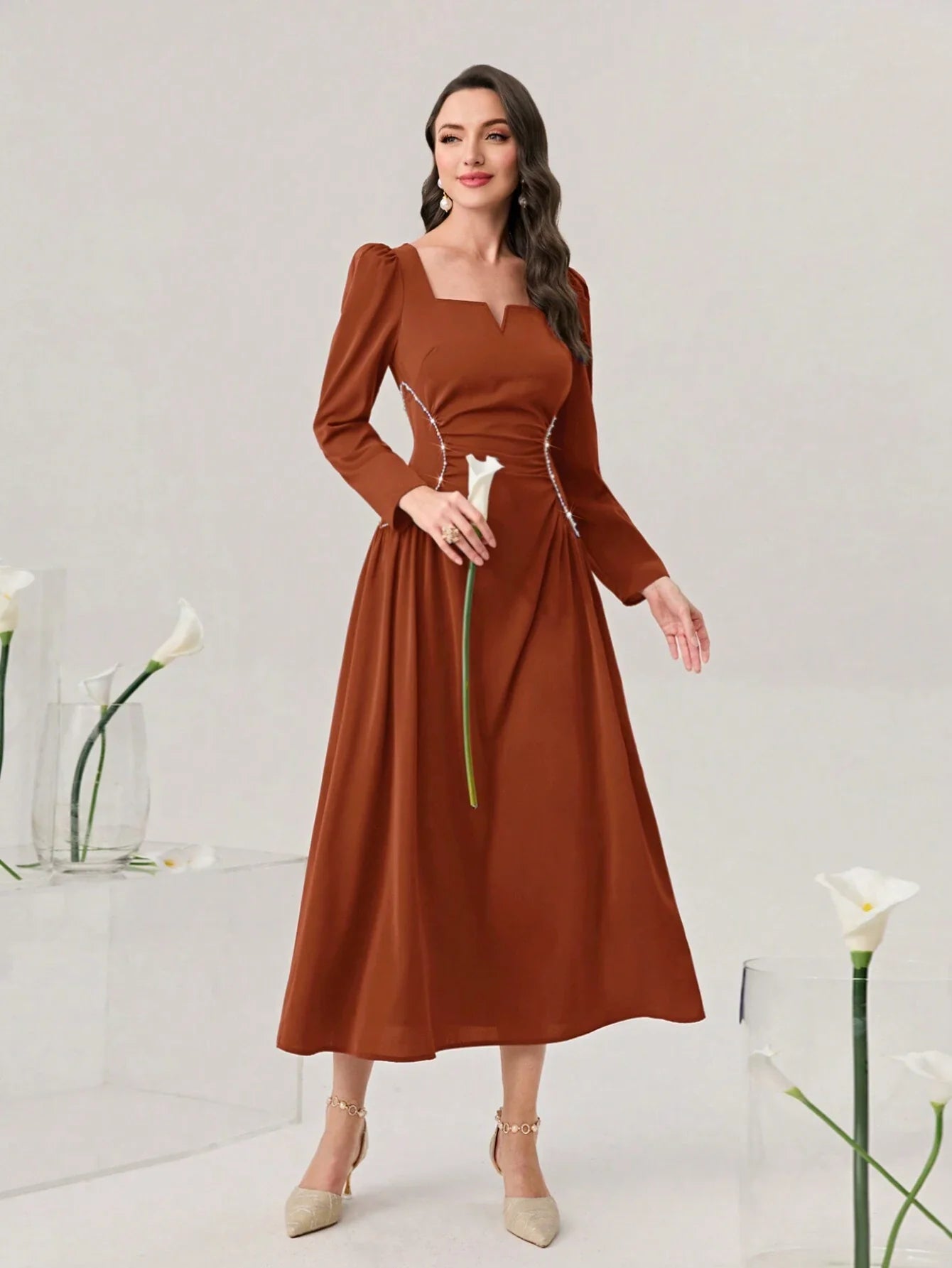 Buy SHEIN Modely Sweetheart Neck Puff Sleeve Ruched Front Formal Dress in Pakistan