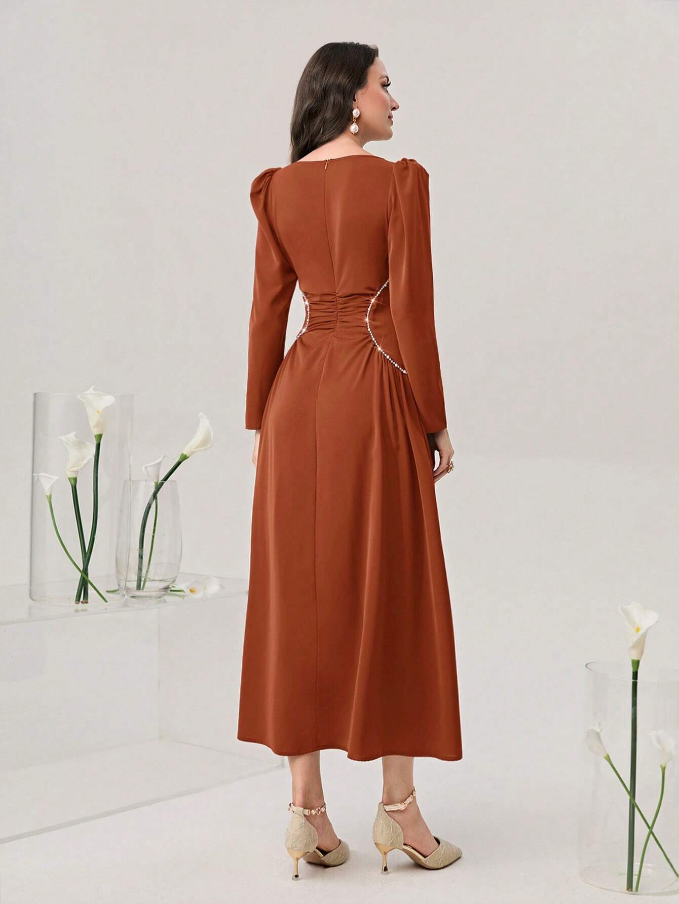 Buy SHEIN Modely Sweetheart Neck Puff Sleeve Ruched Front Formal Dress in Pakistan